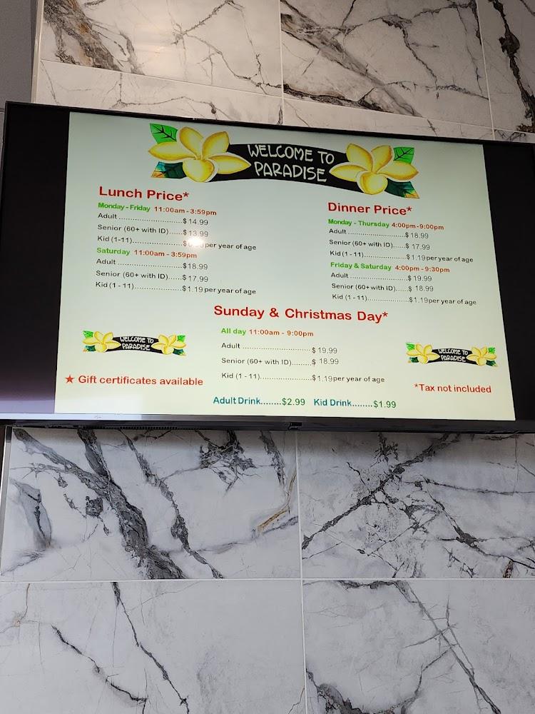 Paradise Buffet Bell Menu image 1